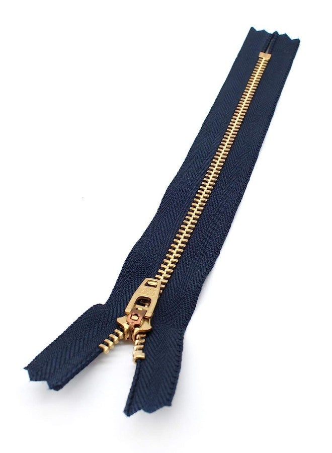M Fabrics YKK Closed End Metal Zip for Jeans, Denim, Pockets Etc. (Golden Brass Tooth/Head) Pack of 1 Zipper Size - 8 Inch (20cm) - (Navy Blue) - Image 1